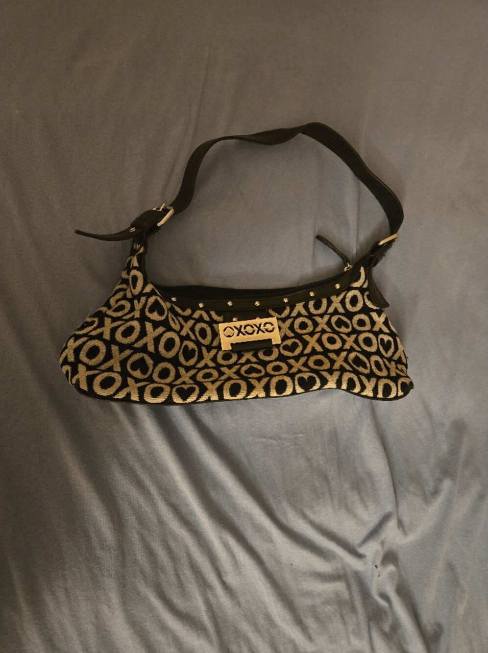 XOXO Black and Sliver Jacquard Mini Shoulder Bag with Logo Plate